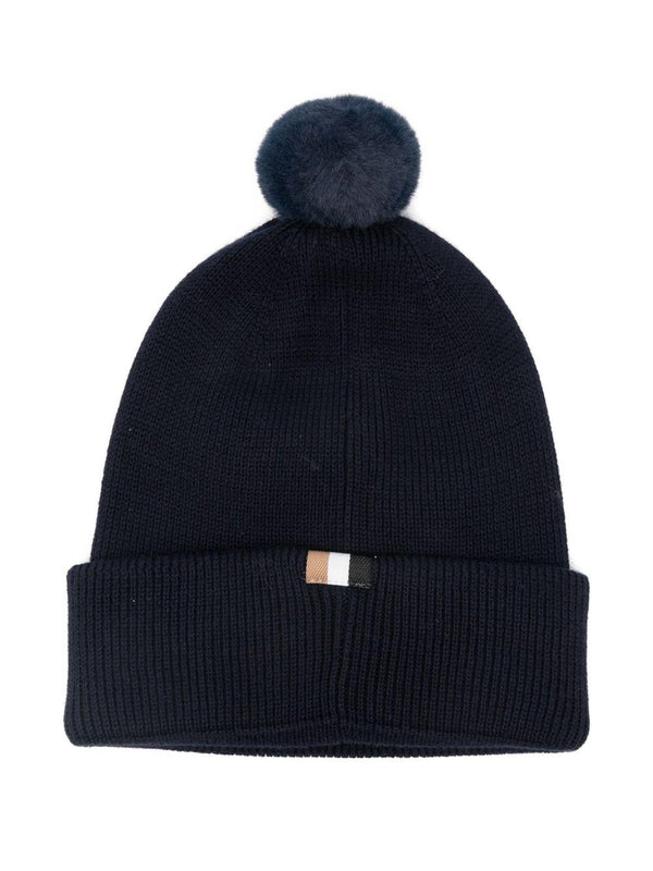 Berretto per neonato Boss Kids blu con dettaglio pompon