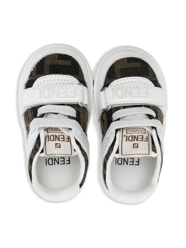 Sneakers per bambini Fendi Kids bianco con inserti marroni con monogramma FF