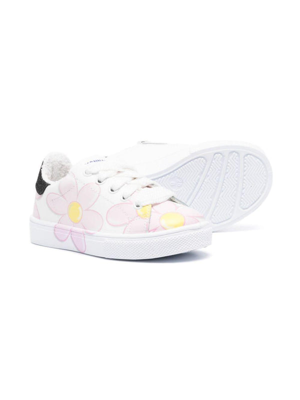 Sneakers a fiori per bambina Monnalisa bianche con design a inserti