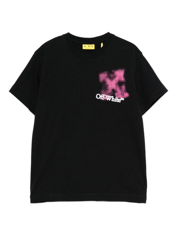 T-shirt per bambina Off-White Kids nera con logo ed effetto vernice spray