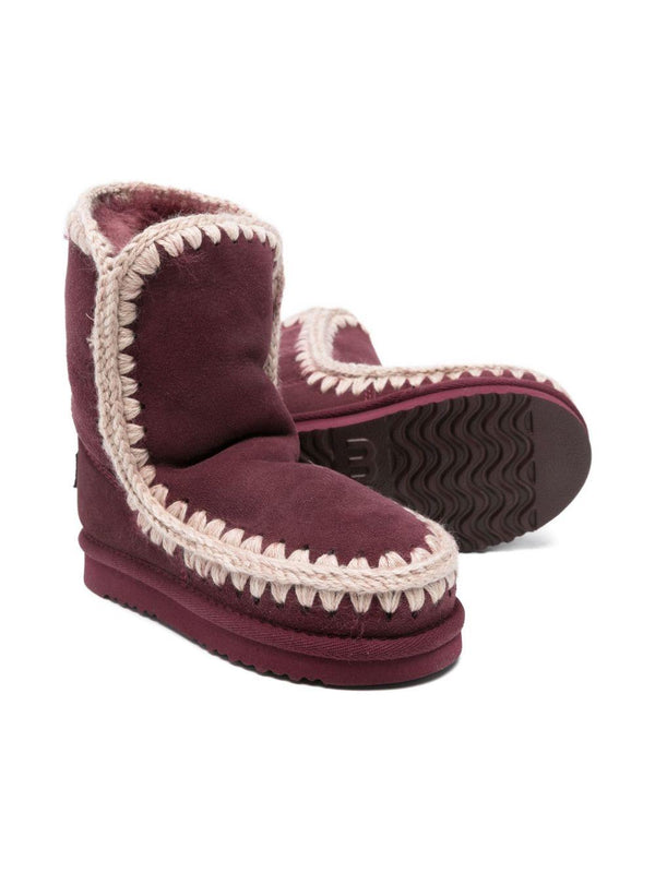 Stivali eschimesi per bambina Mou Kids rossi con rifiniture all'uncinetto