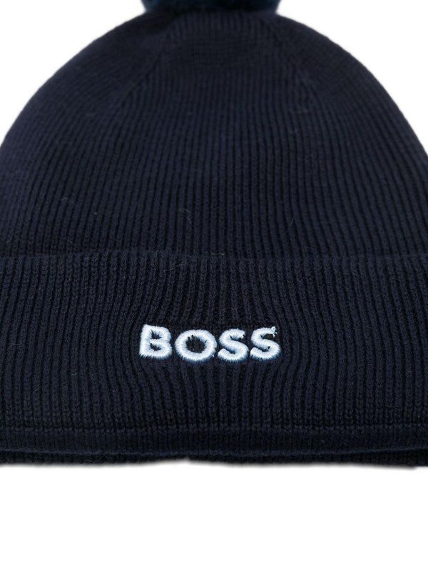 Berretto per neonato Boss Kids blu con dettaglio pompon