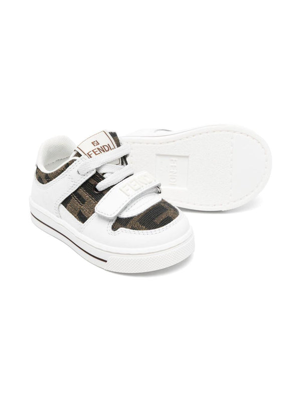 Sneakers per bambini Fendi Kids bianco con inserti marroni con monogramma FF