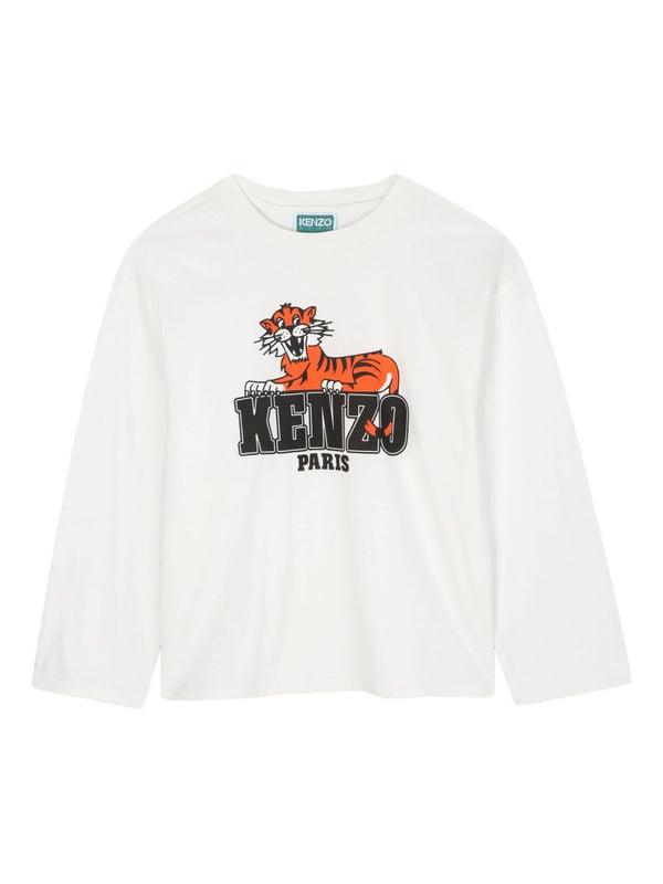 T-shirt per bambino Kenzo Kids bianco con stampa Tiger
