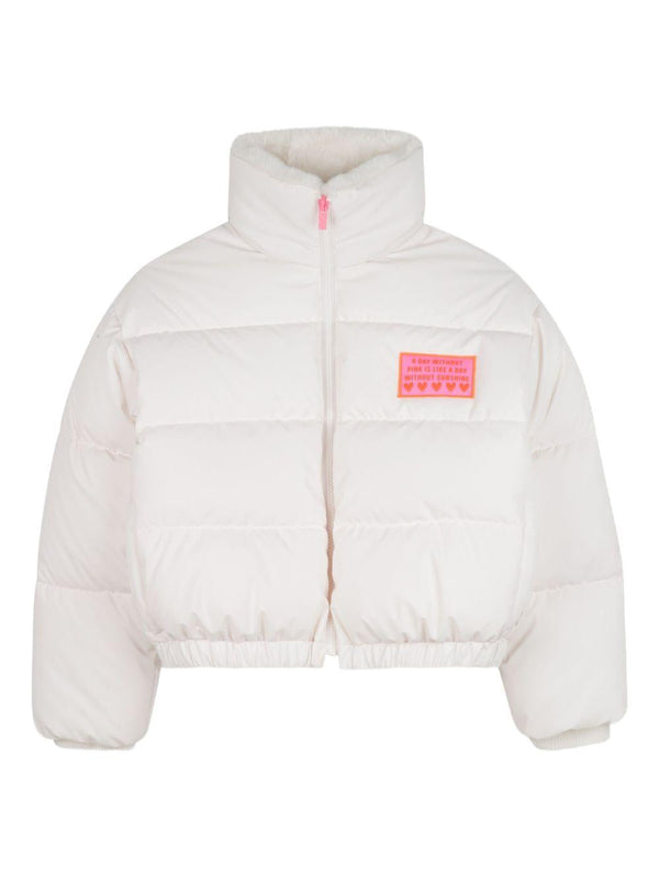 Piumino crop per bambina Billieblush bianco con logo a contrasto