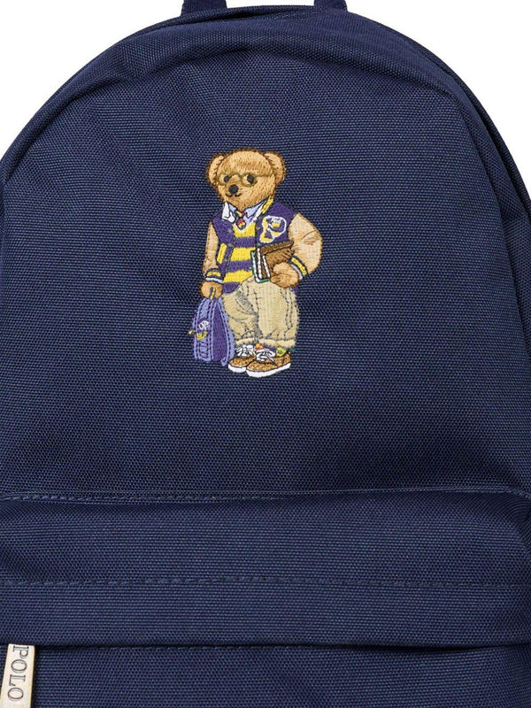 Zaino per bambino Polo Ralph Lauren Kids blu con orsetto ricamato