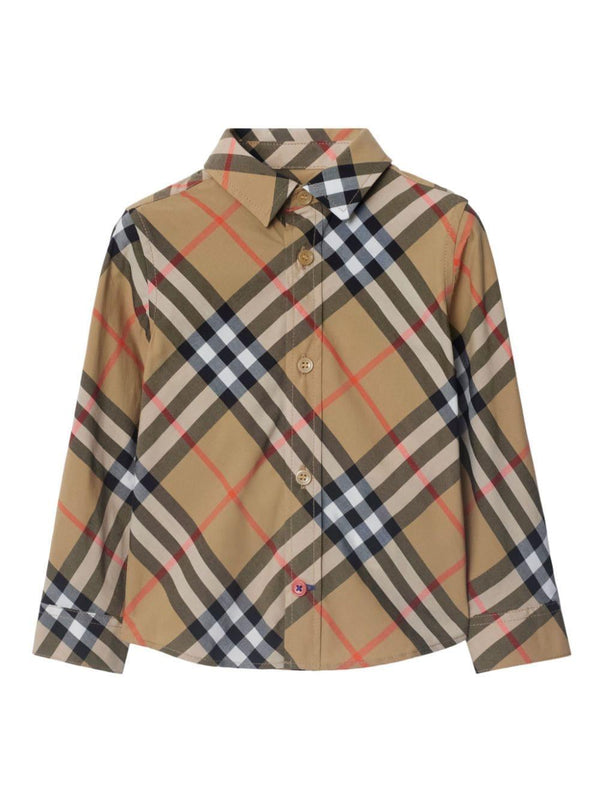 Camicia in cotone a quadri per neonato Burberry Kids beige con orlo dritto
