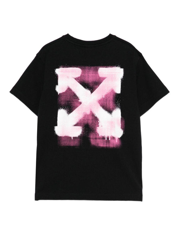 T-shirt per bambina Off-White Kids nera con logo ed effetto vernice spray