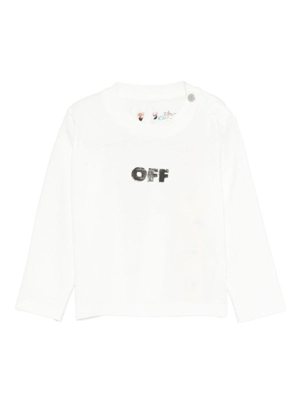 T-shirt per neonato Off-White Kids bianca con logo stampato e maniche lunghe