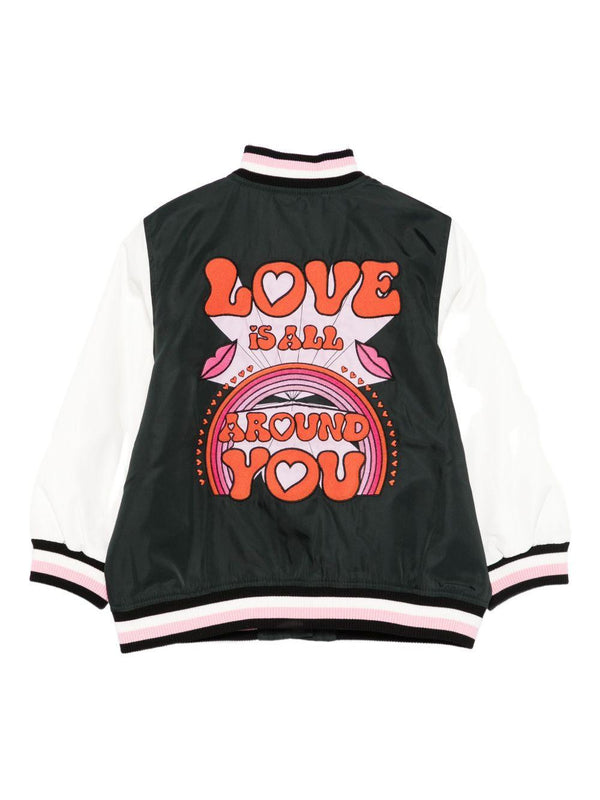 Giacca per bambina Stella McCartney Kids varsity Love nero con applicazioni