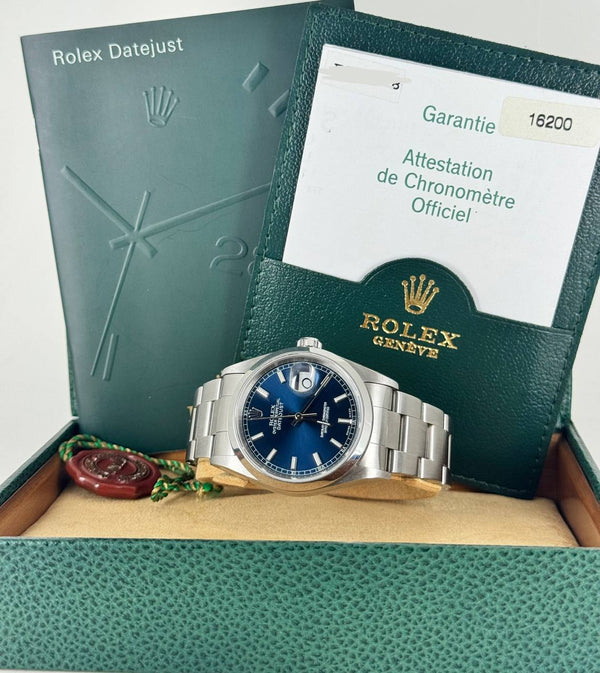 Rolex Datejust, Blue Dial, with box and papers