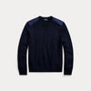 CONTRAST-PANEL WOOL CREWNECK SWEATER 