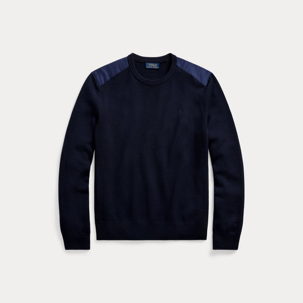 CONTRAST-PANEL WOOL CREWNECK SWEATER 