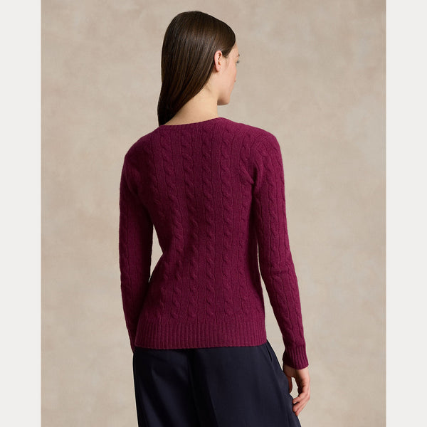 CABLE-KNIT WOOL-CASHMERE V-NECK SWEATER 