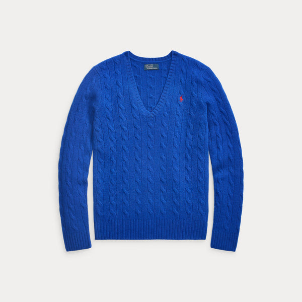 CABLE-KNIT WOOL-CASHMERE V-NECK SWEATER 