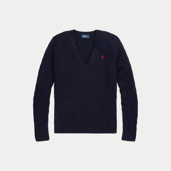 CABLE-KNIT WOOL-CASHMERE V-NECK SWEATER 