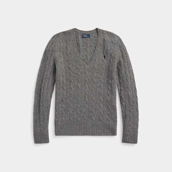 CABLE-KNIT WOOL-CASHMERE V-NECK SWEATER 