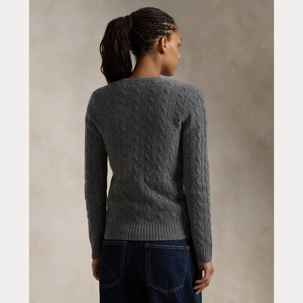 CABLE-KNIT WOOL-CASHMERE V-NECK SWEATER 