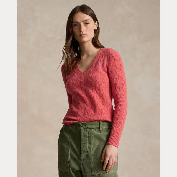 CABLE-KNIT WOOL-CASHMERE V-NECK SWEATER 