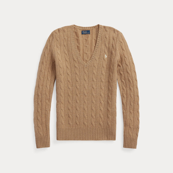 CABLE-KNIT WOOL-CASHMERE V-NECK SWEATER 