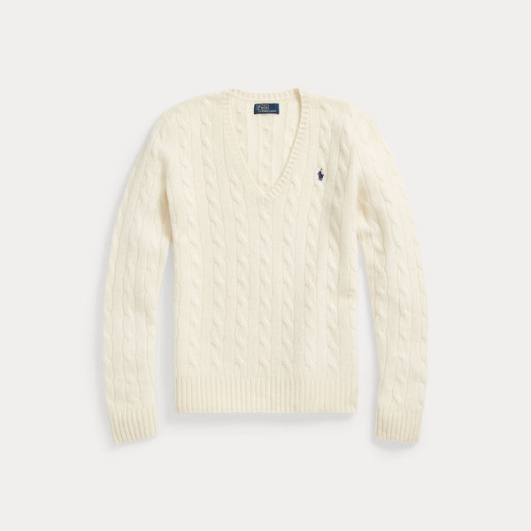 CABLE-KNIT WOOL-CASHMERE V-NECK SWEATER 