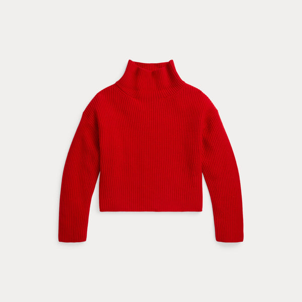 RIBBED WOOL-CASHMERE MOCKNECK SWEATER 