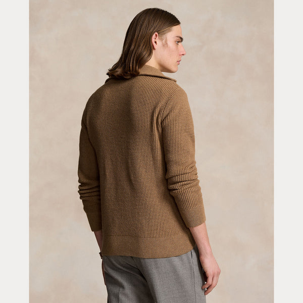 WAFFLE WOOL-COTTON QUARTER-ZIP SWEATER 