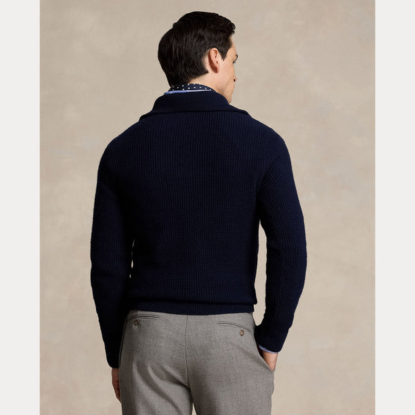 WAFFLE WOOL-COTTON QUARTER-ZIP SWEATER 