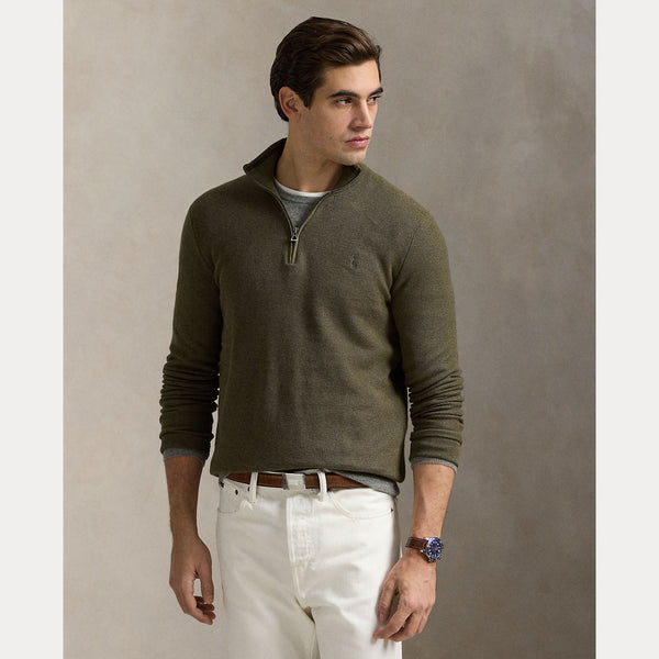 MESH-KNIT COTTON QUARTER-ZIP SWEATER 