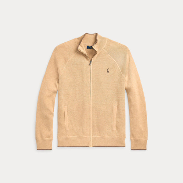 TEXTURED COTTON FULL-ZIP SWEATER 