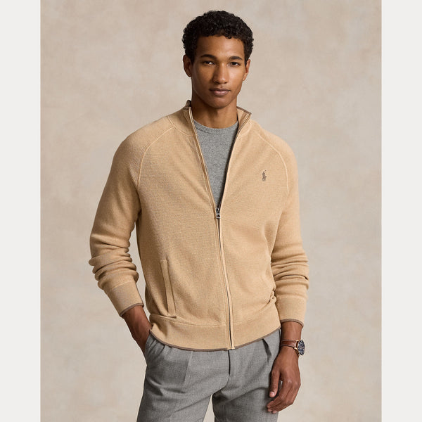 TEXTURED COTTON FULL-ZIP SWEATER 