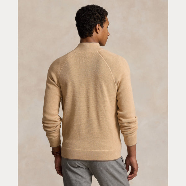 TEXTURED COTTON FULL-ZIP SWEATER 