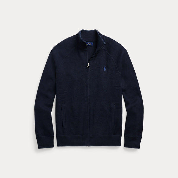 TEXTURED COTTON FULL-ZIP SWEATER 