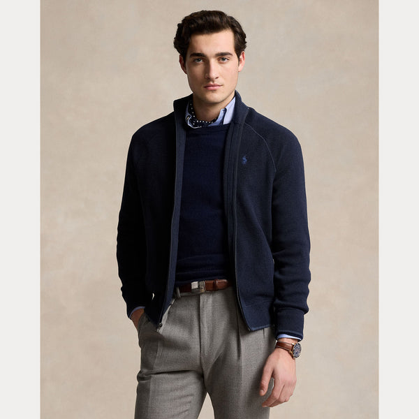 TEXTURED COTTON FULL-ZIP SWEATER 