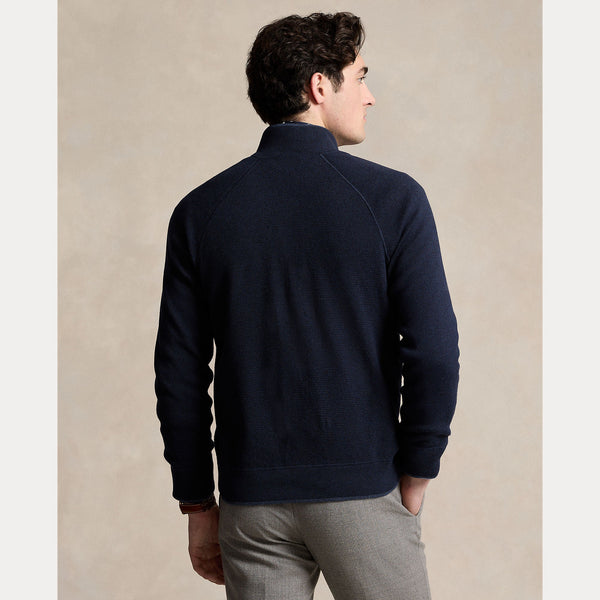 TEXTURED COTTON FULL-ZIP SWEATER 